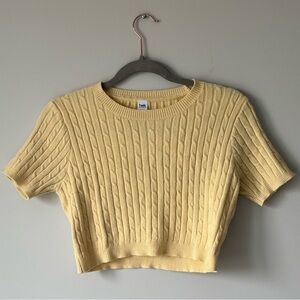Twik Pale Yellow Cable-Knit Cropped Sweater Size S